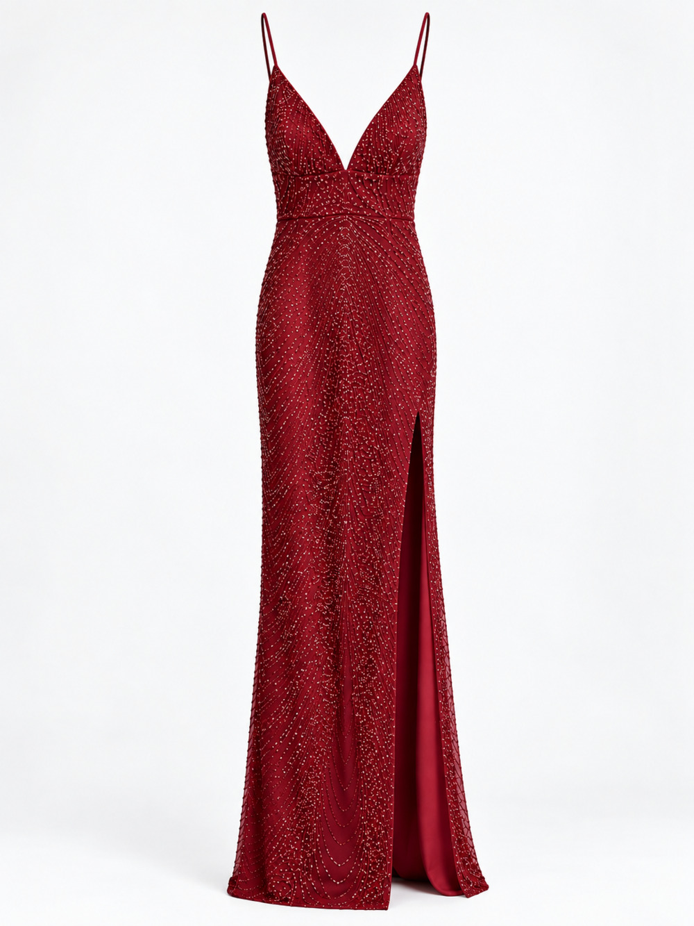 MESHKI Burgundy Wine Red Sequin Maxi Dress High Slit Formal Gown NWT Size Small